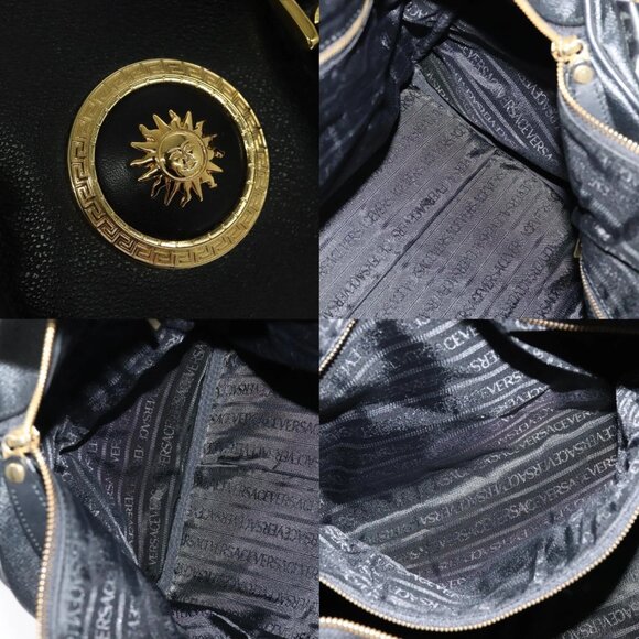 VERSACE Sunface Boston Bag Leather 2way Black Gold Auth ki5390V - Picture 14 of 16